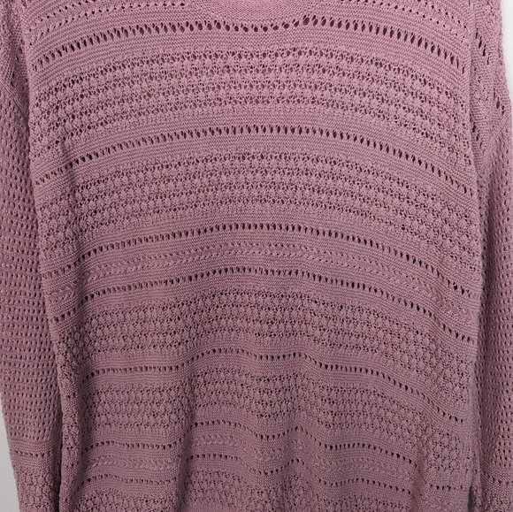 J. Jill L Dark Mauve Open Knit Sweater Crochet Pullover Cotton Nylon Oversized - Picture 6 of 10